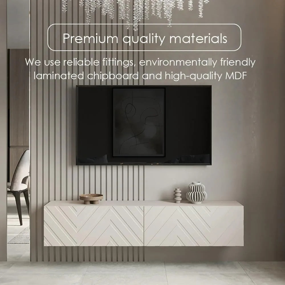 Floating TV Stand Wall Mounted for Living Room and Bedroom, Media, Entertainment Center with Storage and Drawers Fits TV 50 55