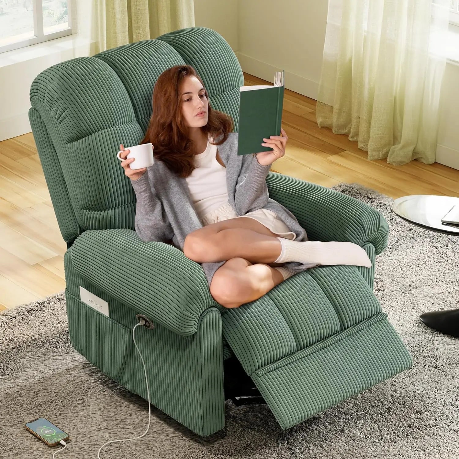 Adjustable Power Recliner Chair, Soft Teddy Electric Recliner Chair, Power Recliners with USB Port, Eco-Certified Small Recliner