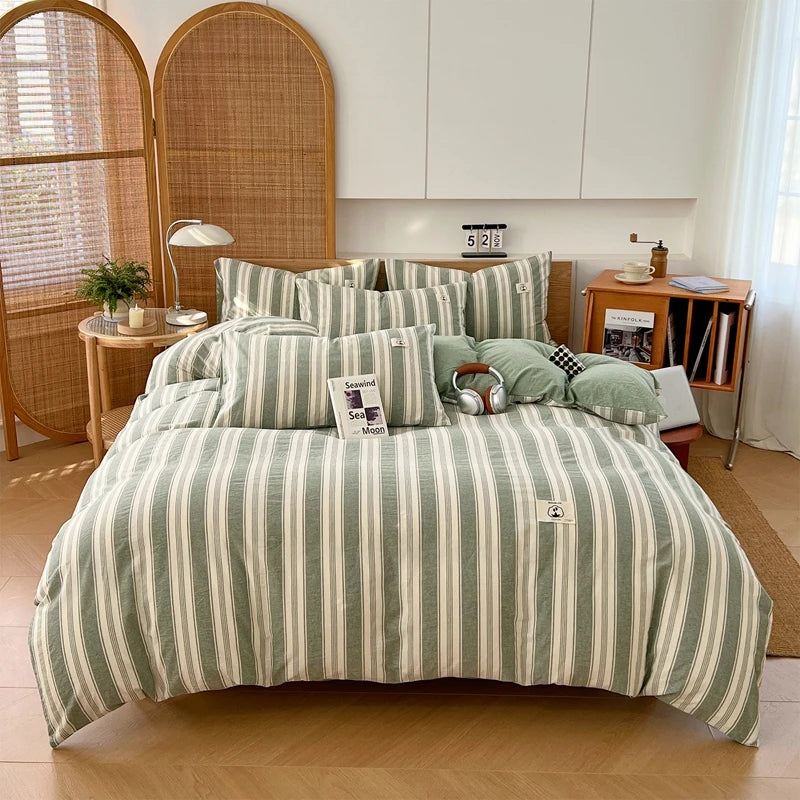 Cotton Duvet Cover Set – Japanese Grid Style (King Size, 220×240)