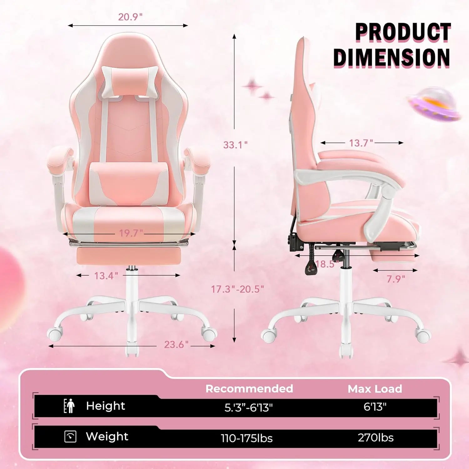 Homall Gaming Chair Video Game Chair Footrest and Massage Lumbar Support Ergonomic Computer Chair Height Adjustable Swivel Seat