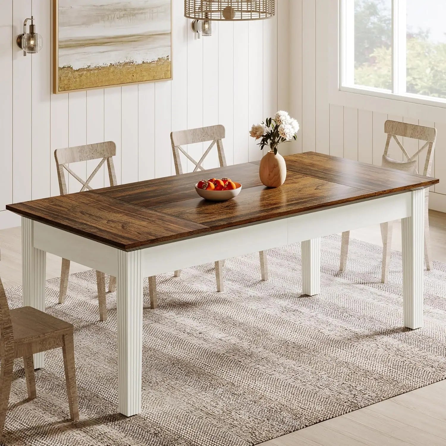 Dining Table for 4-6 People, 62-Inch Rectangular Kitchen Table with Solid Wood Legs, Modern Farmhouse Dinner Table fo