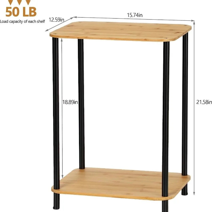 Bedside table 2-piece set, 2-tier small side table for small spaces, industrial end table, bedside table with storage shelves
