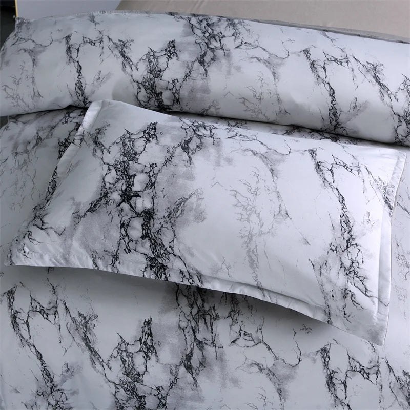 Marble 3pcs 100% Polyester Duvet Cover Set Granite Surface with Stormy Natural Mineral Stone Pattern Comforter Cover