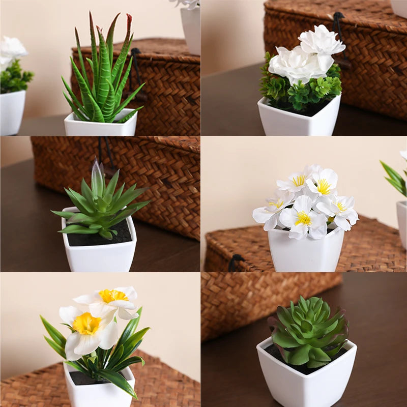 6PCS, artificial plants small bonsai, DIY crafts desktop windowsill display rack display decoration
