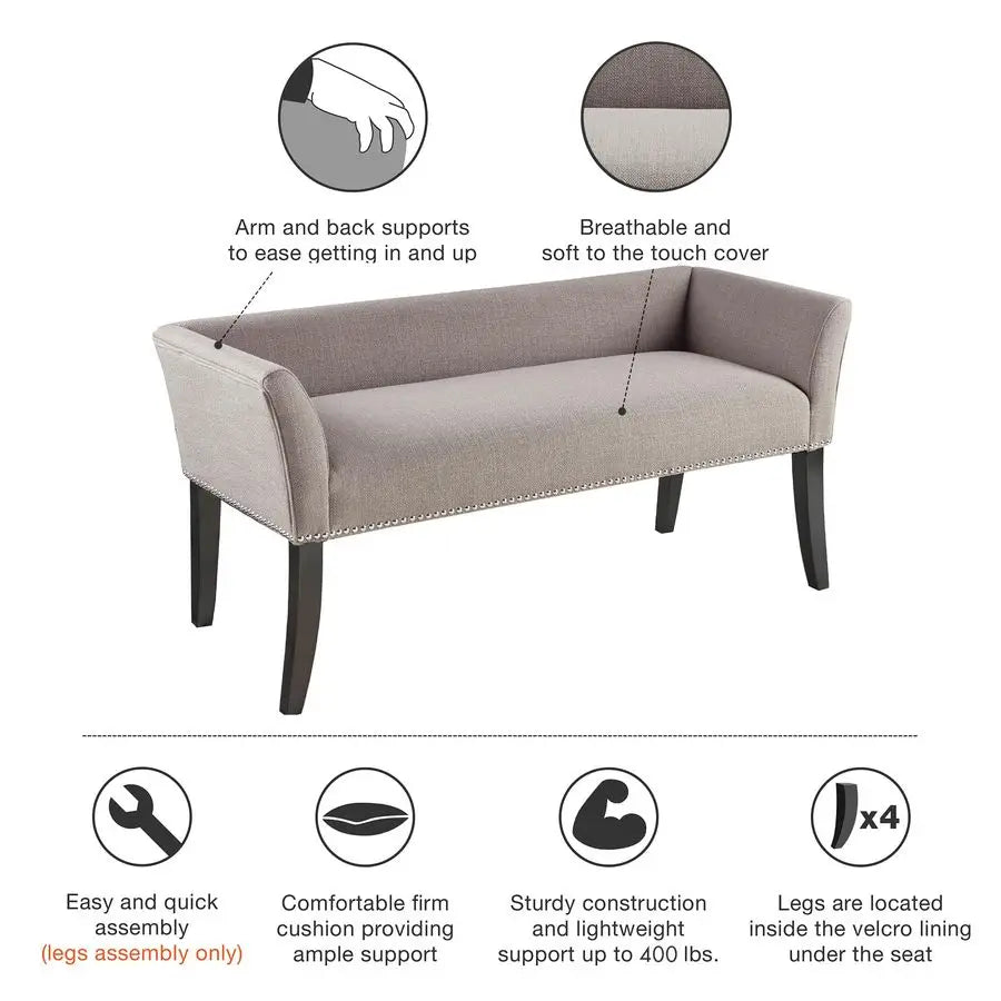 Upholstered Accent Bench with Back – Nailhead Trim Entryway Bench