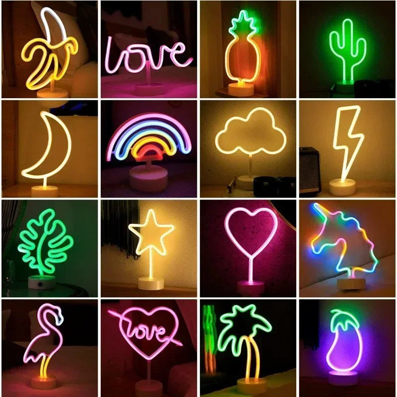 Battery/USB Power LED Neon Sign Light Holiday Flamingo Night Lamp Xmas Party Wedding Decoration Home Gift Cloud Heart Neon Light