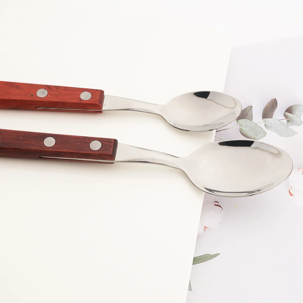 6/24Pcs 304 Stainless Stee Cutlery Set Luxury Wooden Handle Dinnerware Flatware Set Kitchen Western Knife Spoon Fork Tableware