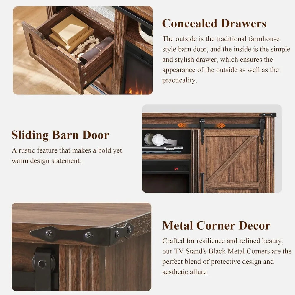 Farmhouse TV Stand for 75+ Inch TV, 32" Tall Entertainment Center w/4 Drawers & Sliding Barn Door, Rustic Media Console w/Stora