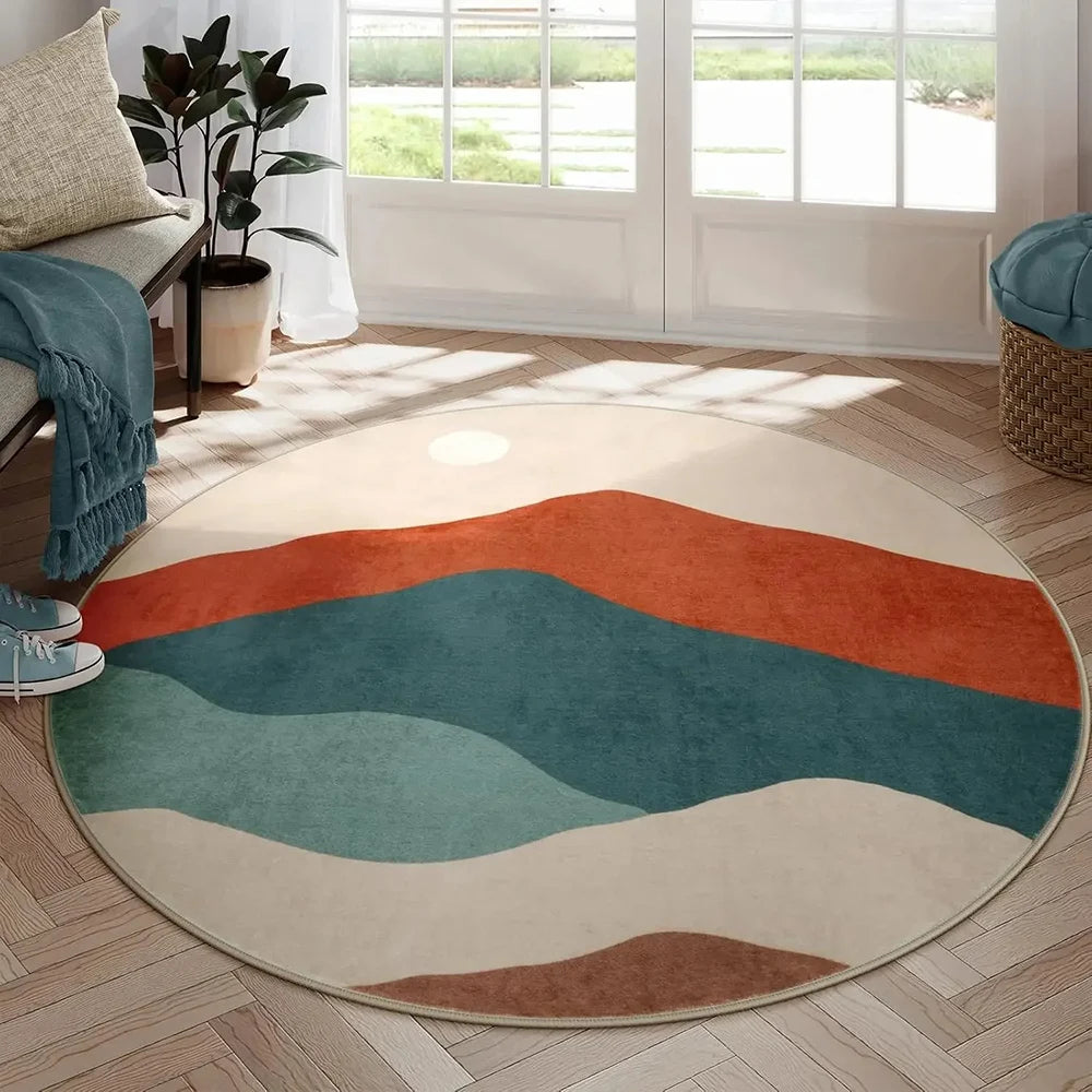 VIKAMA Faux Cashmere Carpet Simple Pattern Living Room Mat Bedroom Sofa Coffee Table Round Rug Non-Slip Washable Home Decor