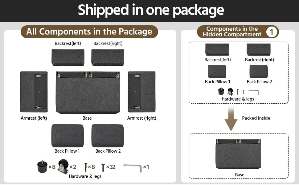 Pull-Out Trundle Bed Sleeper Sofa Convertible Couch for LimitedLiving Room Bedroom Guest Room Dark Gray 55.5 in