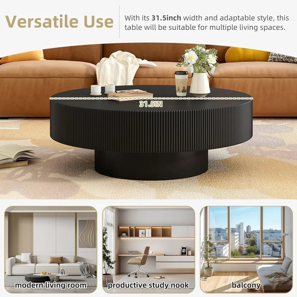Modern Round Coffee Table with Sturdy Base – Wooden Center Table for Living Room