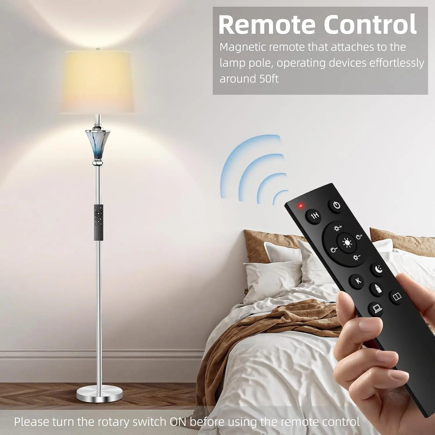 Blue Glass Floor Lamp, Smart Standing Lamp with Remote, Dimmable Color & Brightness, Modern Home Decor