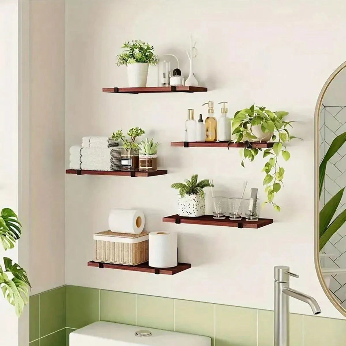 5pcs Equal-Length Floating Wall Shelves - Aesthetic Wall Decor & Storage for Bedroom/Living Room/Study