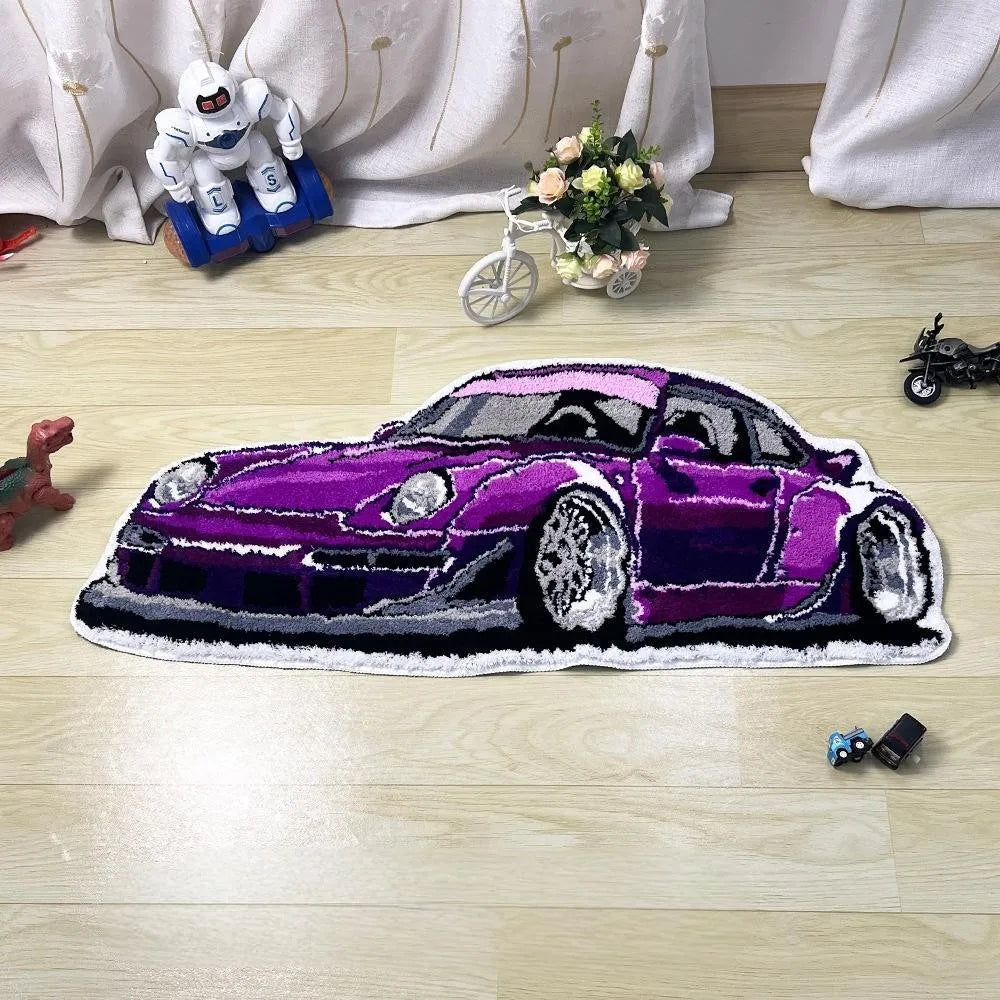 VIKAMA Cartoon Car Shaped Plush Carpet Living Room Bedroom Hallway Non Slip Wear Resistant Easy To Clean Home Decor Rug