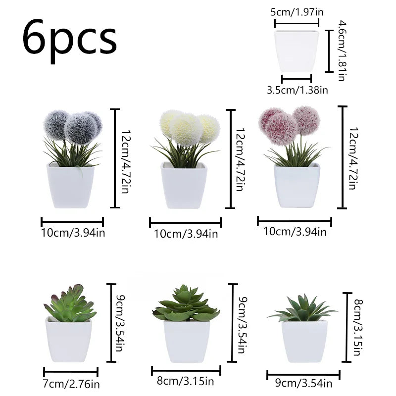 1SET (6PC) Mini Artificial Plant Bonsai, Home, Office, Restaurant, Store, Desktop, Counter Shelf Decoration