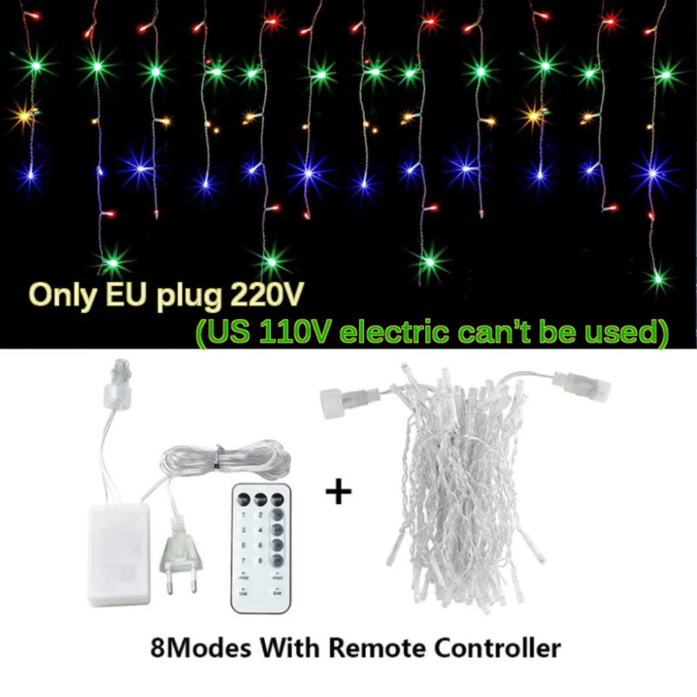 LED Icicle Fairy Lights Outdoor String Lights Christmas Garland For House New Year Garden Yard Party Wedding Terrace Decor
