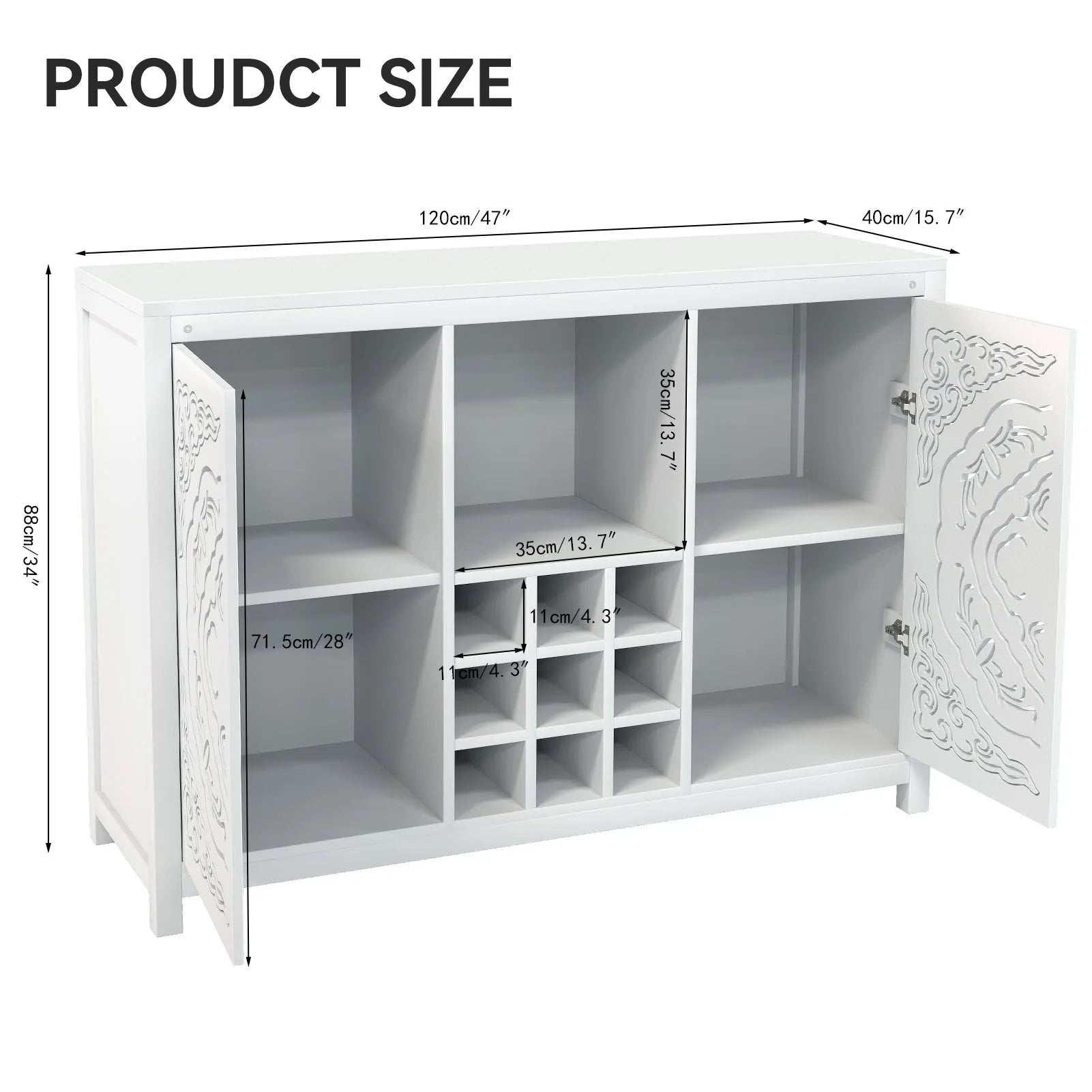 Wine Bar Cabinet with 2 Doors – Buffet Liquor Storage Cabinet with Glass Holder & Wine Rack