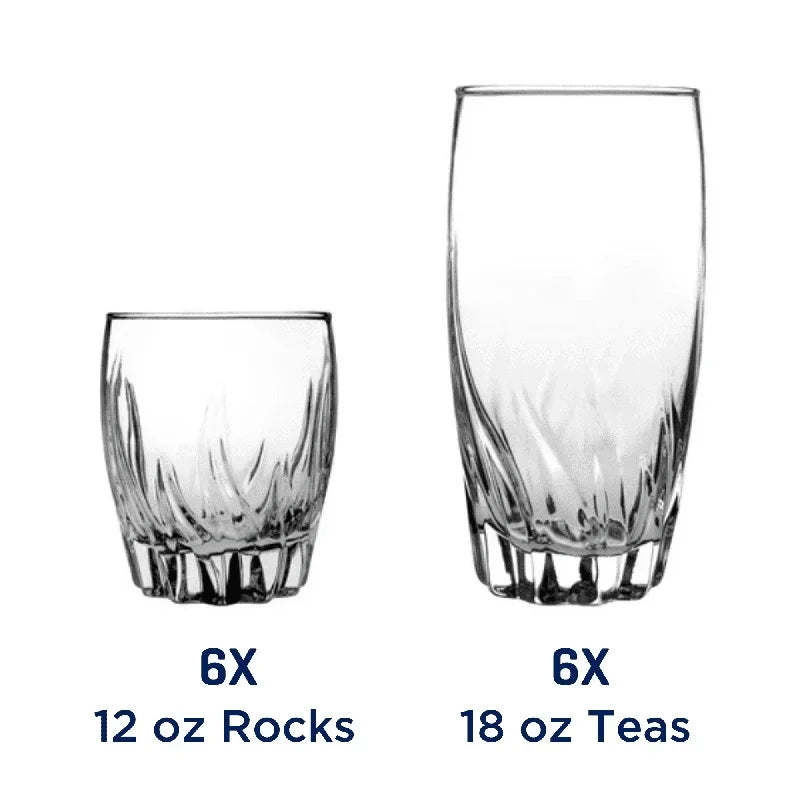 12 Piece Clear Glassware Set Durable Highball Rocks Glasses Dishwasher Safe Ideal Home Parties Gift