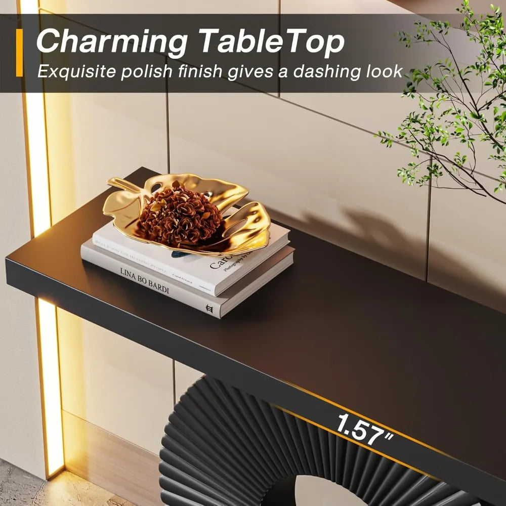 Modern Console Table with Geometric Base, 40 inch Wood Entryway Table Sofa Table Narrow Long, Contemporary Accent Tab