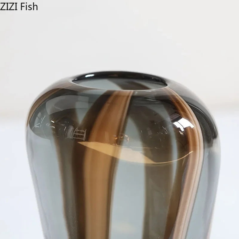 Colored Striped Glass Vase Table Decoration Flower Arrangement Creative Hydroponics Plant Pot Flowers Vases Room Aesthetic Decor