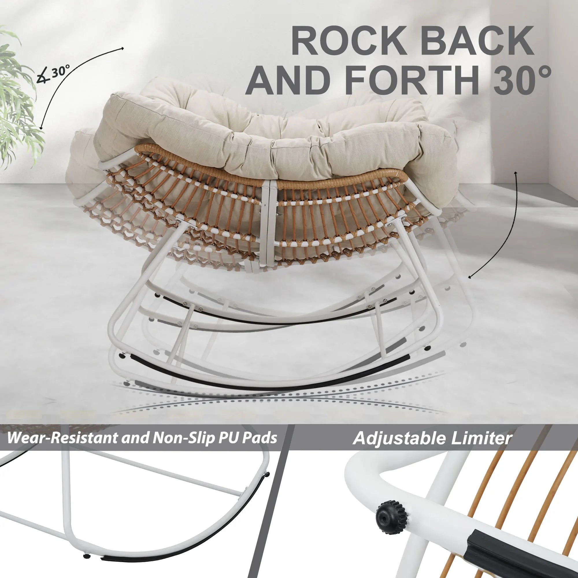 Wicker Egg Rocking Chair – Oversized Papasan Chair with Padded Cushion