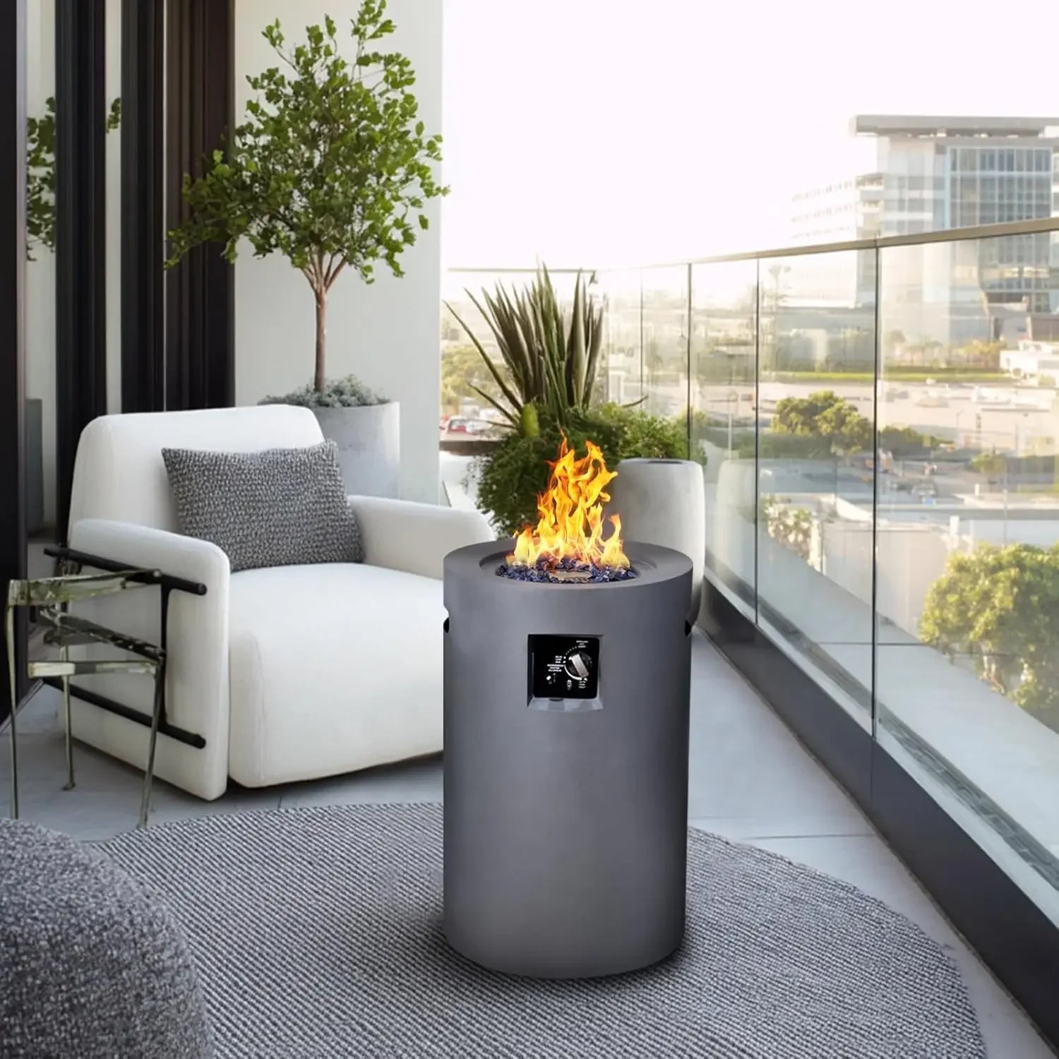 Propane Fire Pit Outside, Gas Fire Pit Round, 50,000 BTU Fire Column for Outside Patio, Garden, Backyard