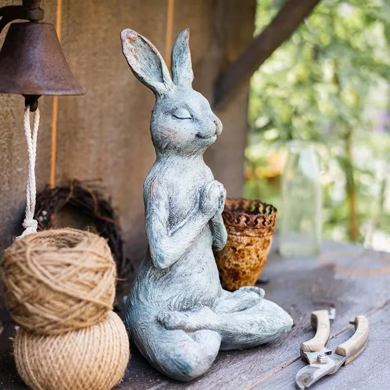 2025 Meditating Zen Rabbit Figurine Garden Statue Custom Resin Bunny Yoga Statue for Home Garden Easter Decoration