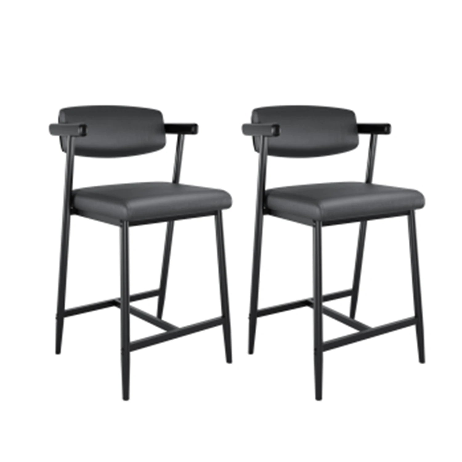 26″ Counter-Height Bar Stools with Back & Footrest – Modern Metal (Set of 2)