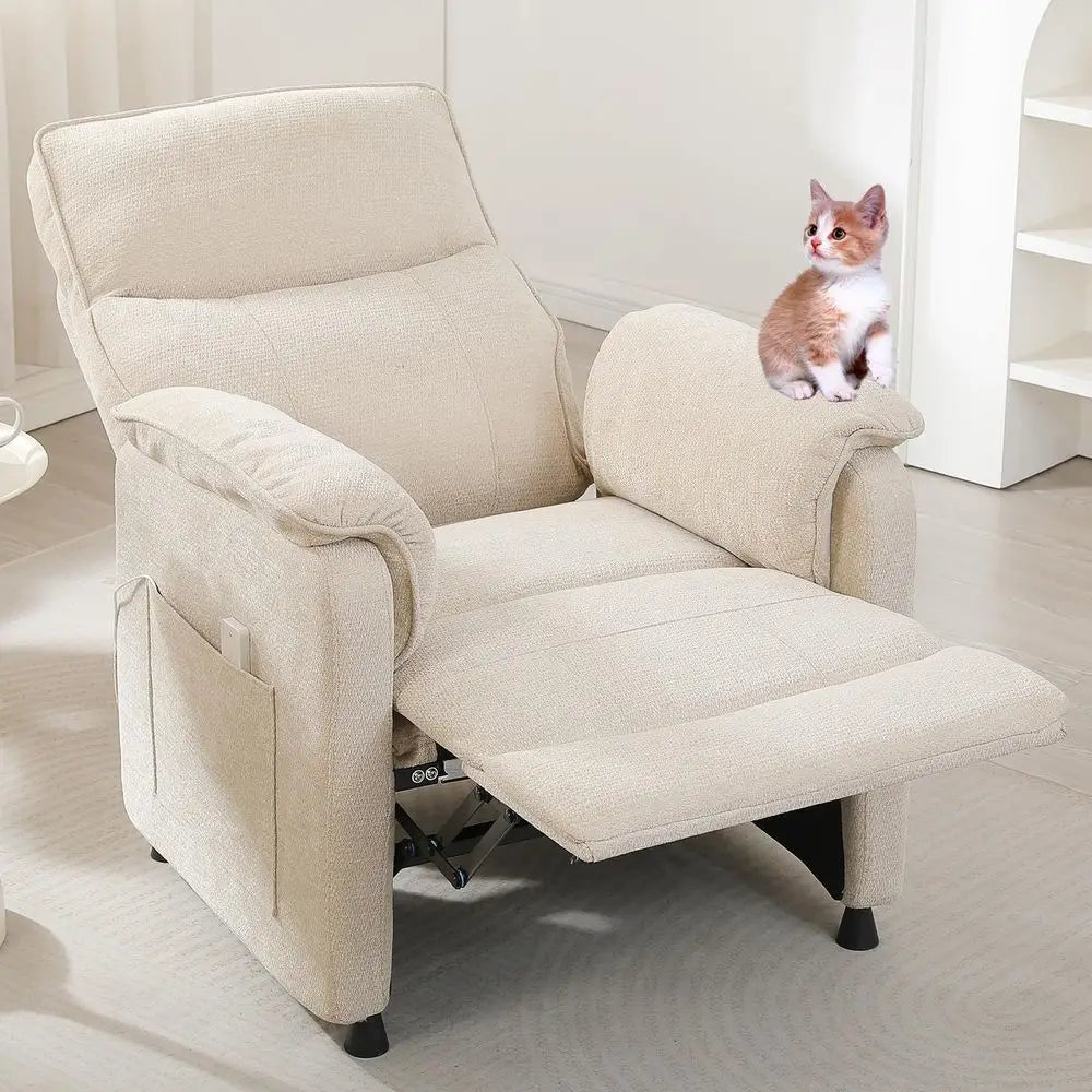 Compact Recliners for Tight Spaces: Adjustable Electric Chairs for Adults - Plush Chenille Recliner with Side Pockets and Remote