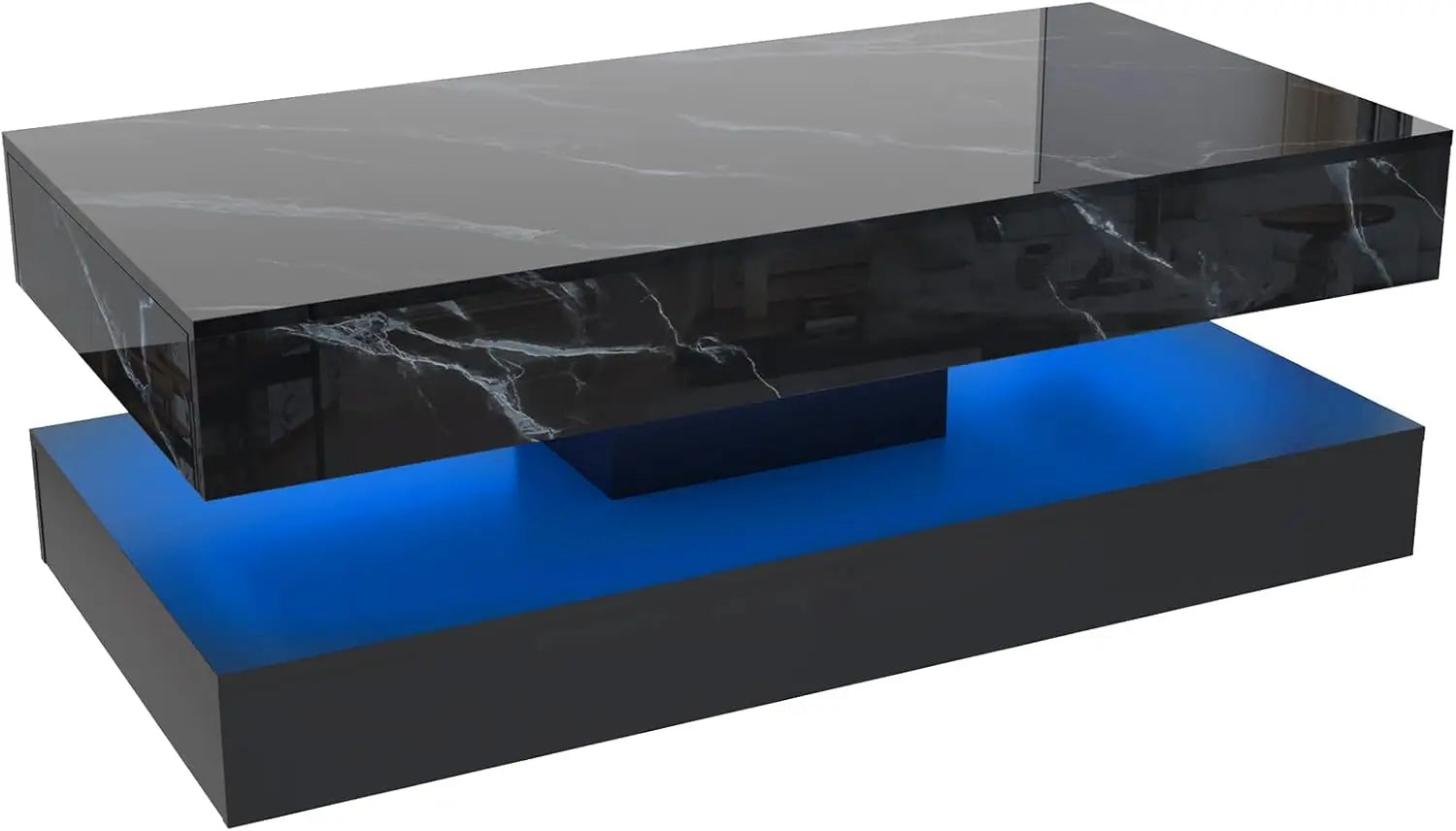 Modern LED Coffee Table with Double-Layer Design & Dual Storage Drawers