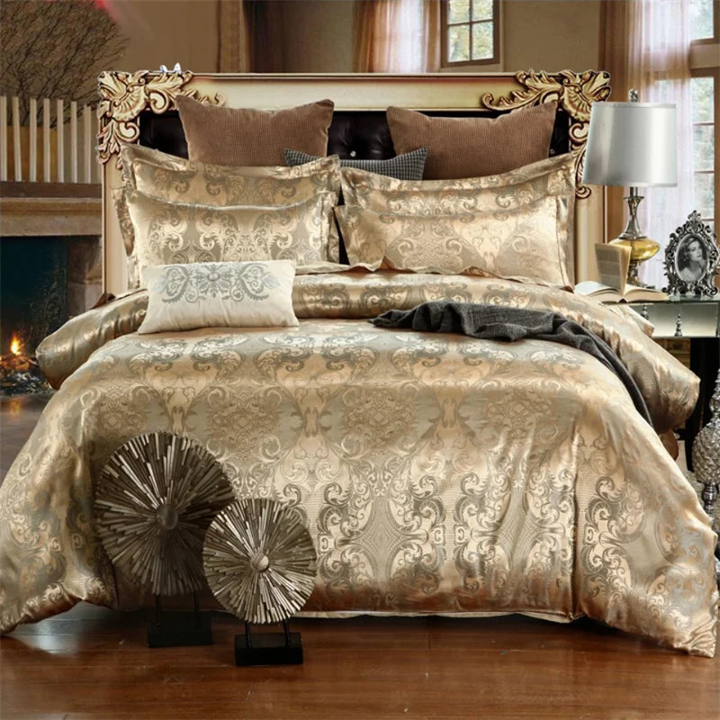 Luxury Satin Jacquard Single Double Duvet Cover Set High End European Wedding King Size Bedding Set Queen Size Quilt Cover Set