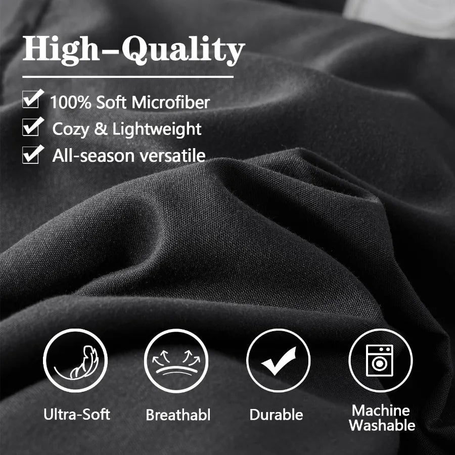 King Size Bed in a Bag 7 Piece Comforter Set with Striped Textured Soft Black Microfiber Comforter and Sheet Set All Season