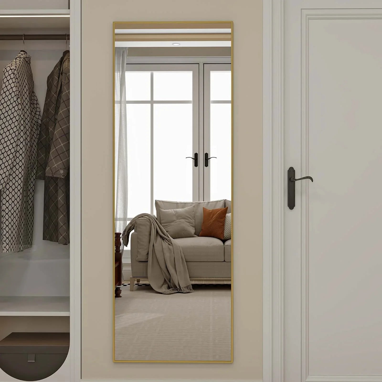 56"x21" Full Length Mirror Standing Full Body Mirror with Rounded Corners, Gold