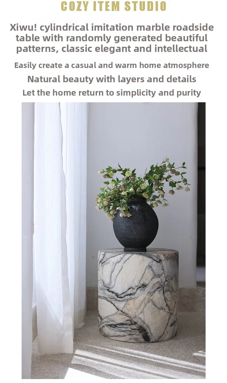 Black White Side Tables Cylindrical Imitate Marble Flowerpot Stand Artistic Coffee Table for Living Room Modern Sofa End Tables