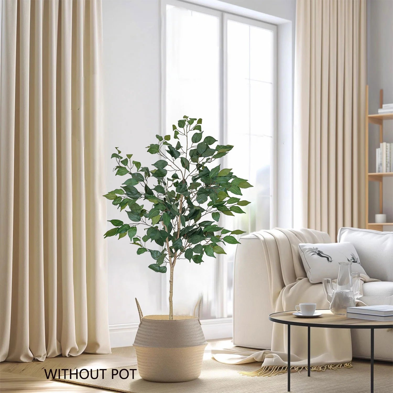 4.27ft Artificial Ficus Banyan Tree with Plastic Pot morden Indoor ornament fake plant for home Garden balcony living room decor