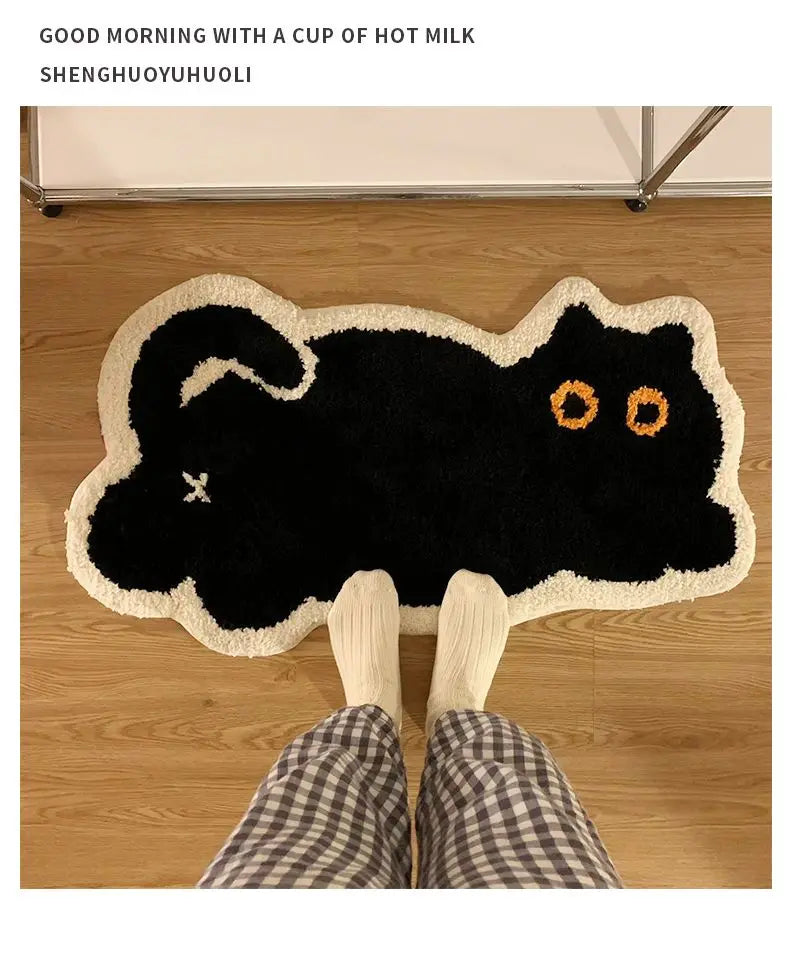 VIKAMA Black Cat Rug Cute Imitation Cashmere Family Bedroom Bed Blanket Door Mat Cartoon Living Room Coffee Table Mat