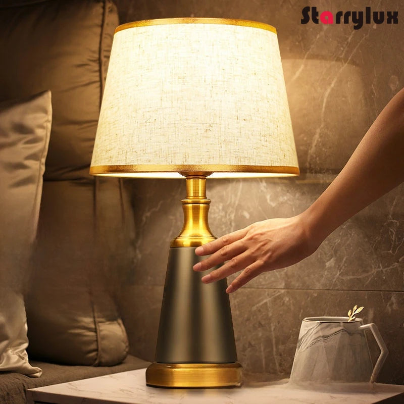 Classic American Sensor Table Lamp Wedding Bedroom Dimmable Touch Bedside Light Romantic Vintage Lamps