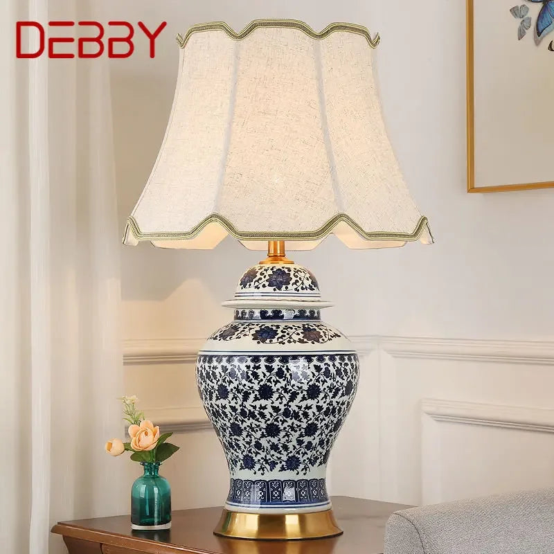 DEBBY Modern Ceramics Table Lamp LED Dimming Chinese Blue And White Porcelain Desk Light for Home Living Room Bedroom