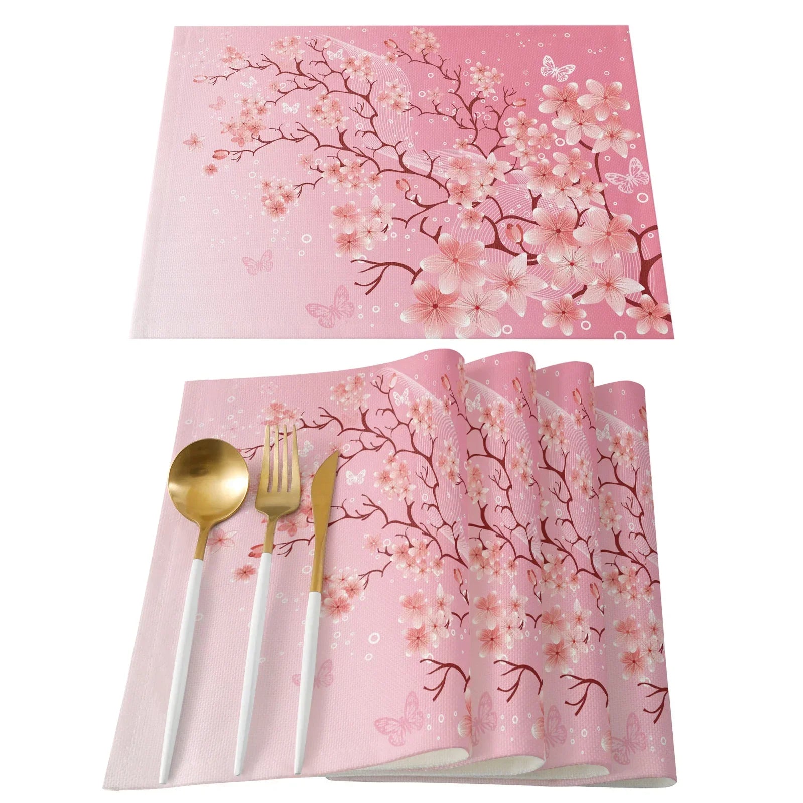 Japanese Cherry Blossom Pattern Table Mat Kitchen Decoration Placemat Table Napkin For Wedding Dining Accessories Table Mat 4PCS
