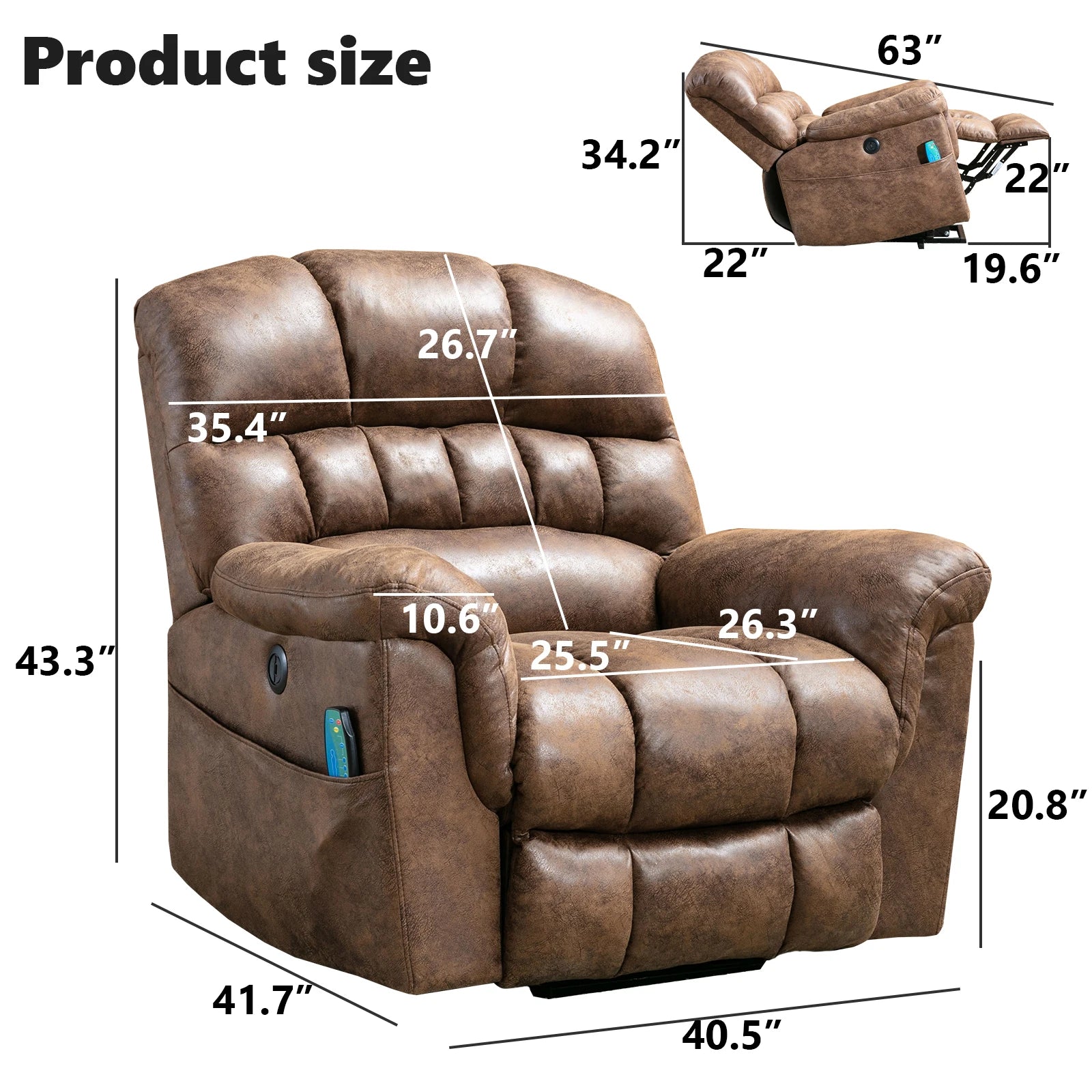 Large Power Lift Recliner Chairs with Massage and Heat for Elderly Big People, Heavy Duty Electric Faux Leather Reclining Chairs