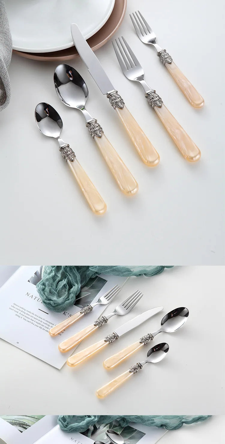 4pcs/set Dinnerware Set 304 Stainless Steel Steak Knife Fork Coffee Spoon Teaspoon Flatware Dishwasher Safe Kitchen Tablewar