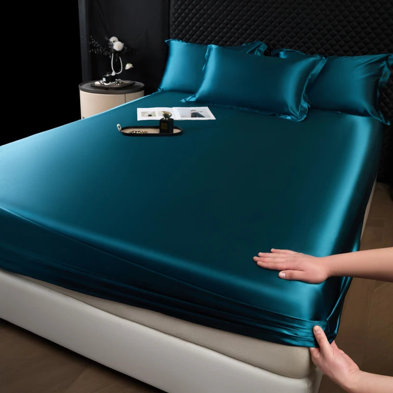 Solid Color Fashion Satin Fitted Sheet Rayon Mattress Cover with Elastic Band Bed Sheet for Bedding 140x200 160x200