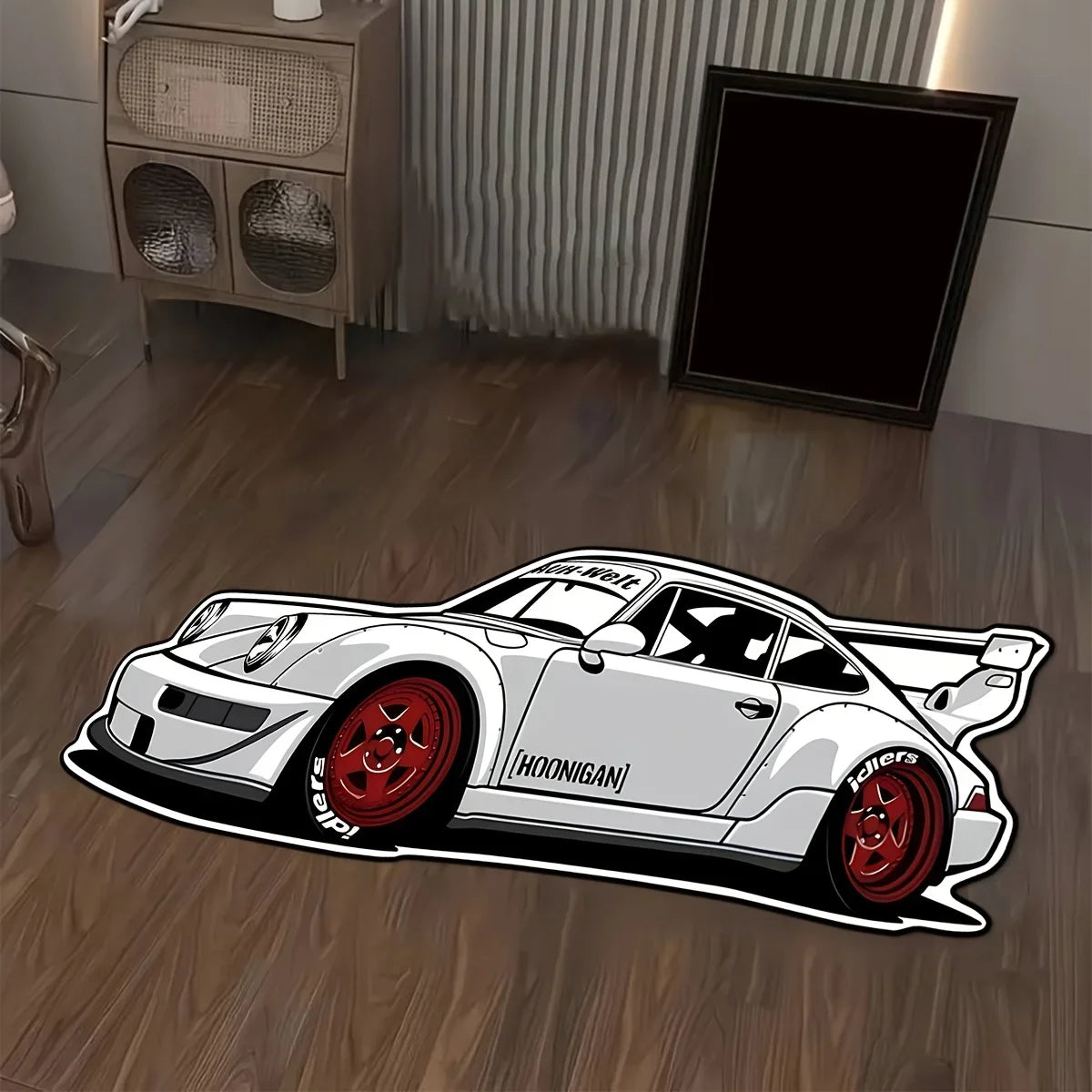 White Sports Car Rug, Boys' Room Decorative Floor Mat, Bedside Rug For Bedroom, Durable And Easy-To-Clean Home Decor