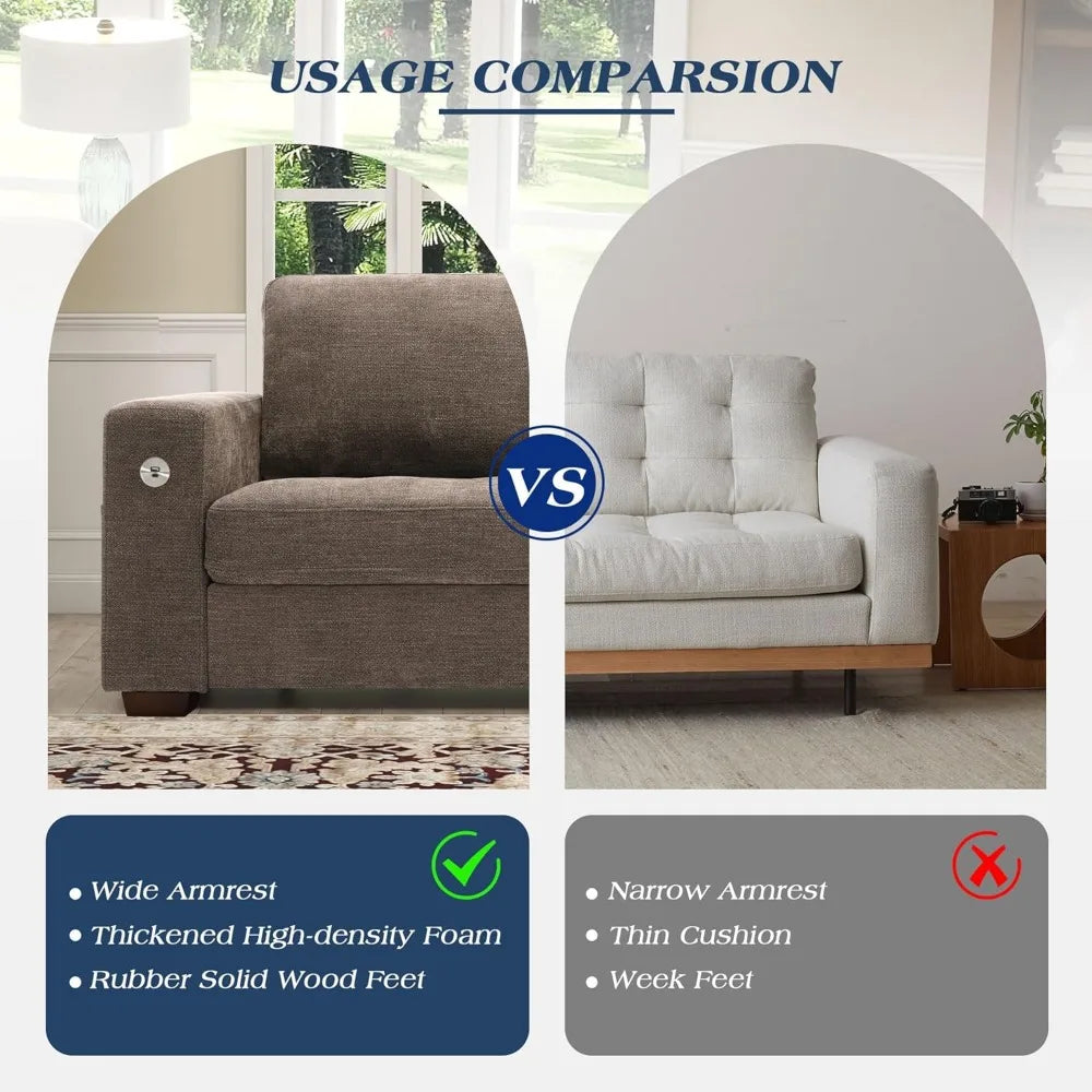 Sofas for Living Room, Chenille Loveseat Couch Set, Small Sofa, 3 Seater Sofa, USB Charging, Removable Sofa Cover,Sol