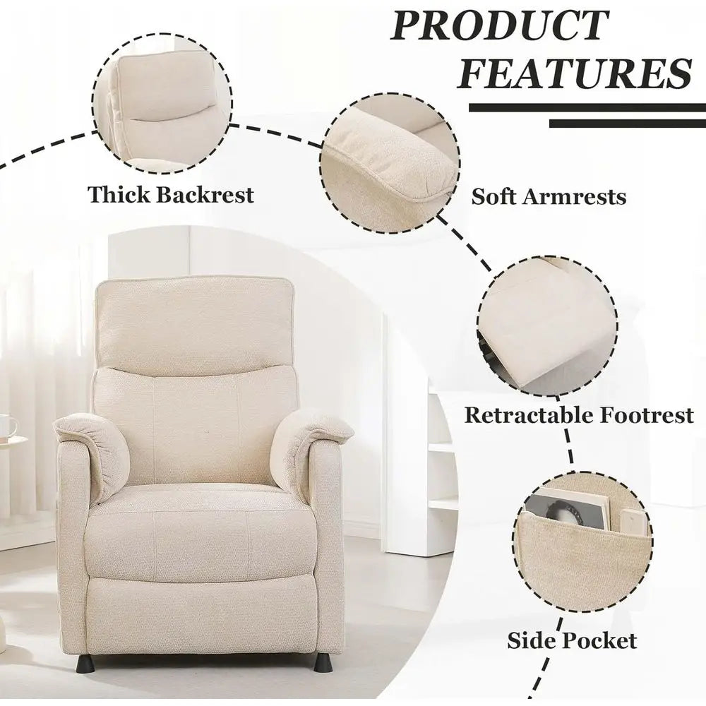 Compact Recliners for Tight Spaces: Adjustable Electric Chairs for Adults - Plush Chenille Recliner with Side Pockets and Remote