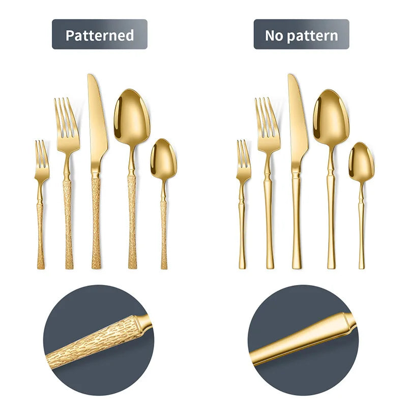 30pcs Hammer Pattern Small Waist Stainless Steel Steak Knife Fork and Spoon Creative Western Style Fork and Spoon Tableware Set