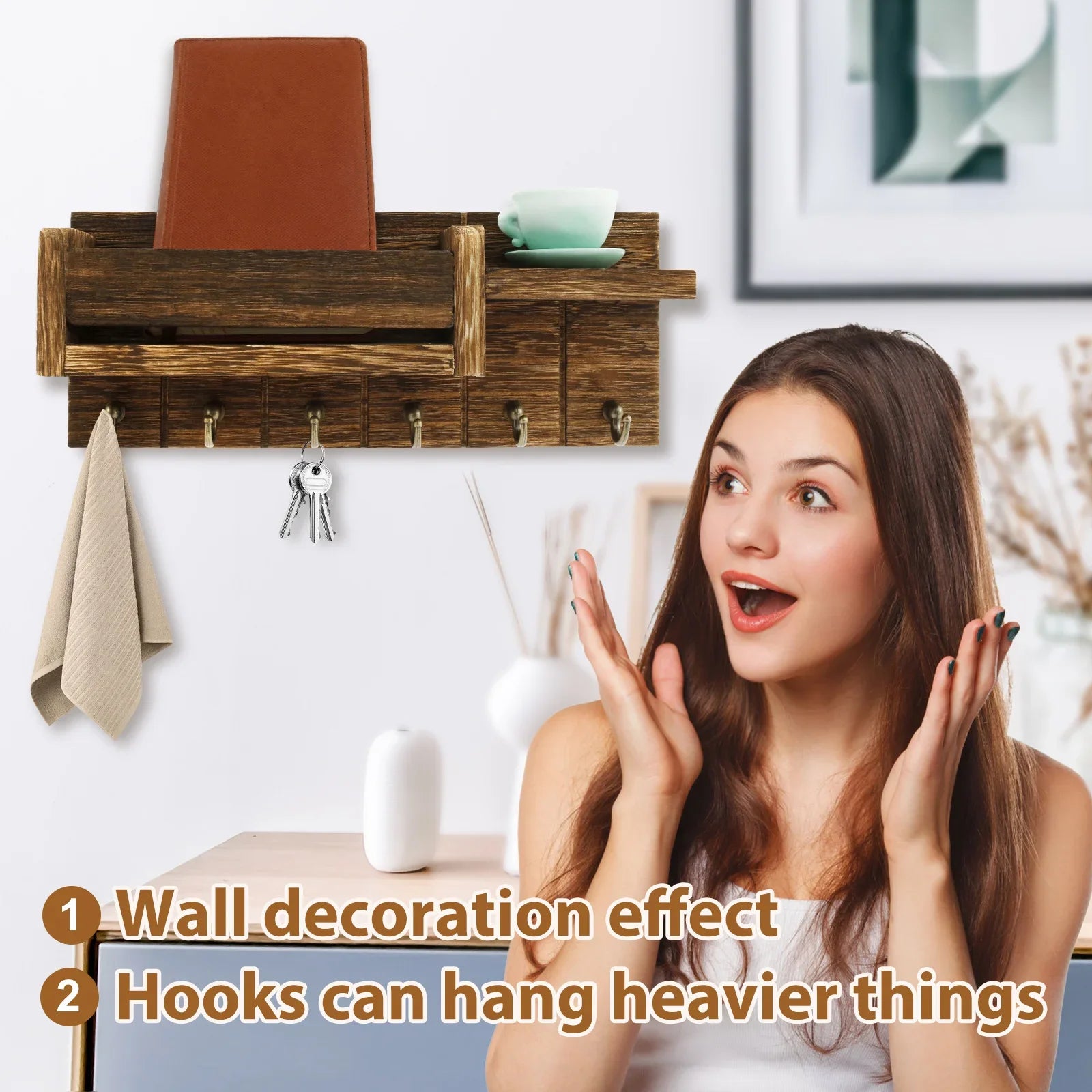 Mail Organizer for Wall Mount Mail Organizer for Wall Mount Key Holder with Shelf Includes Letter Holder and Hooks for Hallway