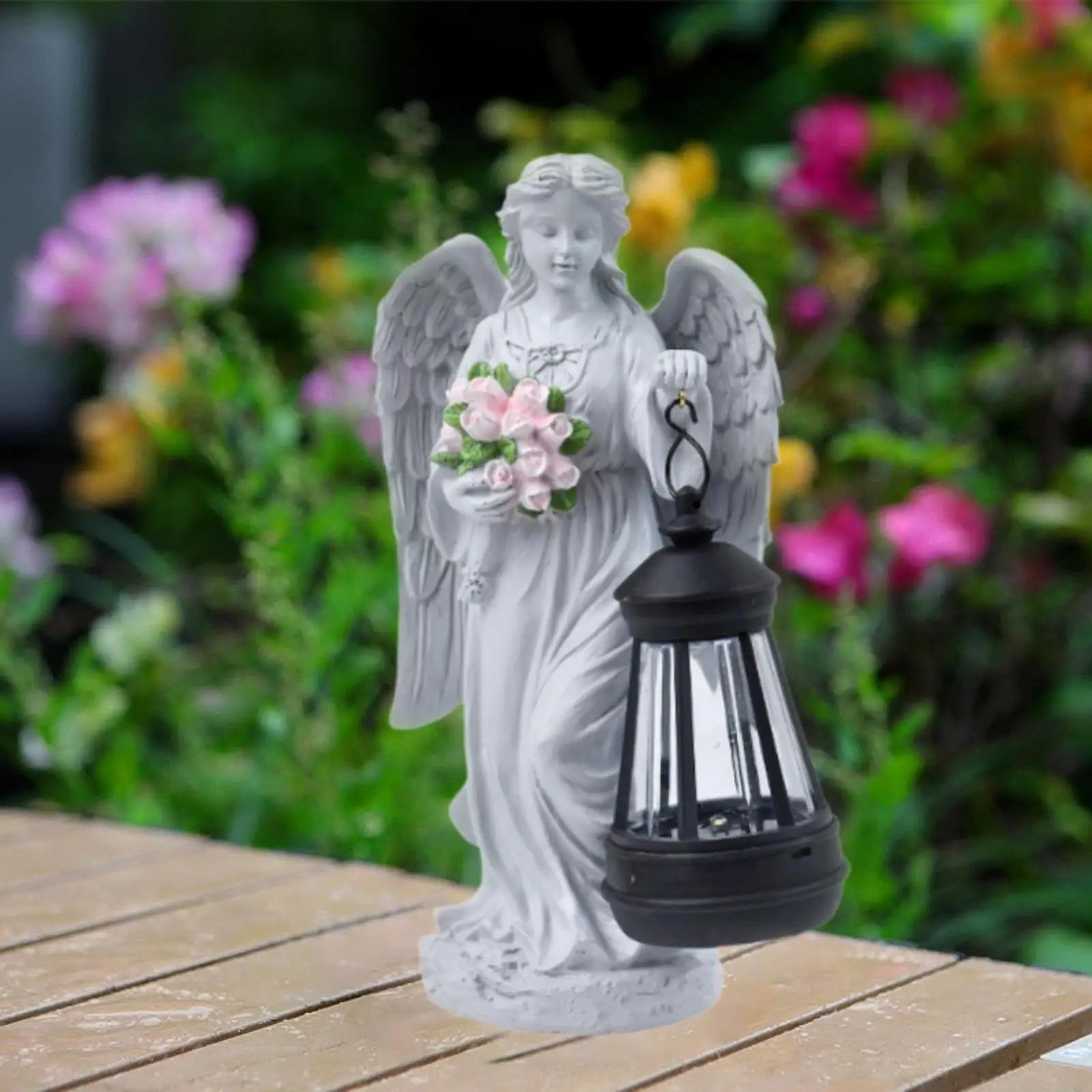 Angel Figurine with Solar Powered Light 14x7x23cm for Front Yard Patio
