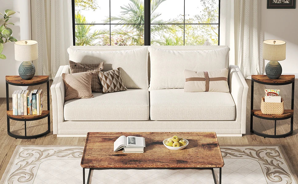 Tribesigns End Table Semi Circle, Small Half Round Side Table with Storage Shelf, Accent Table Slim C Table for Sofa Couch