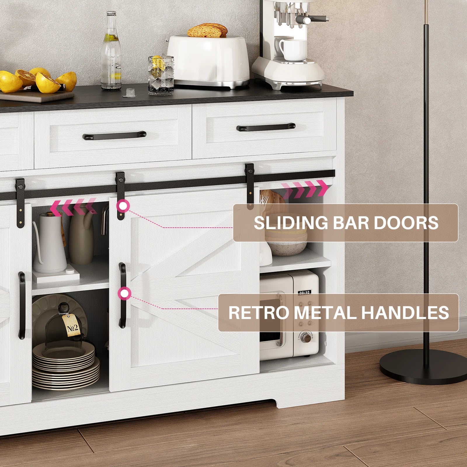 Redlife Sideboard Buffet Cabinet 53.5'' Coffee Bar Storage Cabinet w/ Adjustable Shelves  Sliding Doors for Dinning Room Kitchen